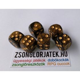   Hat oldalú különleges dobókocka arany pöttyökkel és aranyárnyalatú márványozással K6 D6